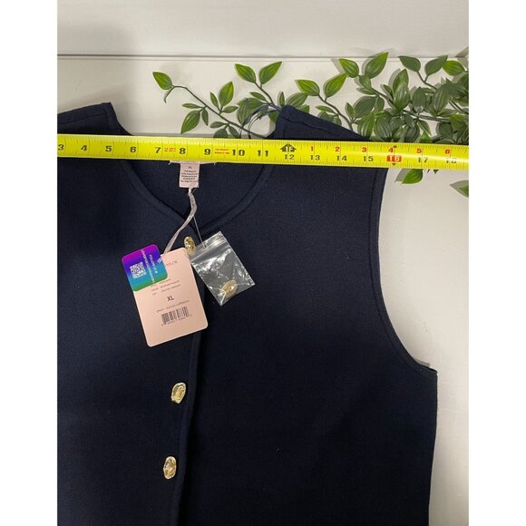 Carolyn Taylor Navy Sleeveless Vest XL With Gold Buttons 75%Rayon&25% Polyester - Picture 6 of 10